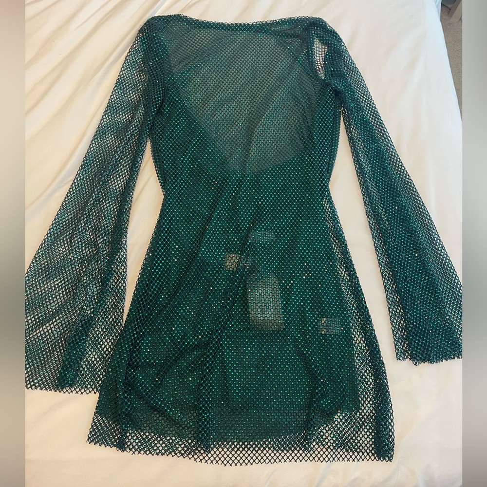 Rhinestone Embellished Long Sleeve Mini Dress